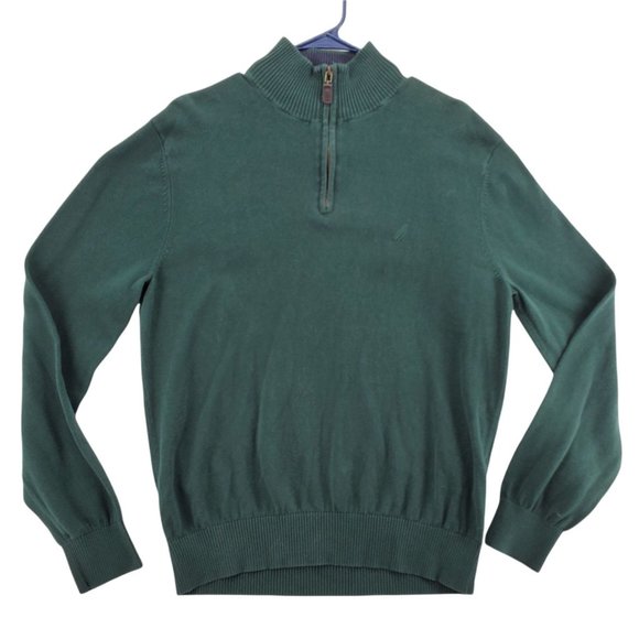 NAUTICA Sweater Men's Long Sleeve 1/4 Zip High Neck Sailboat Green Large - Picture 1 of 12